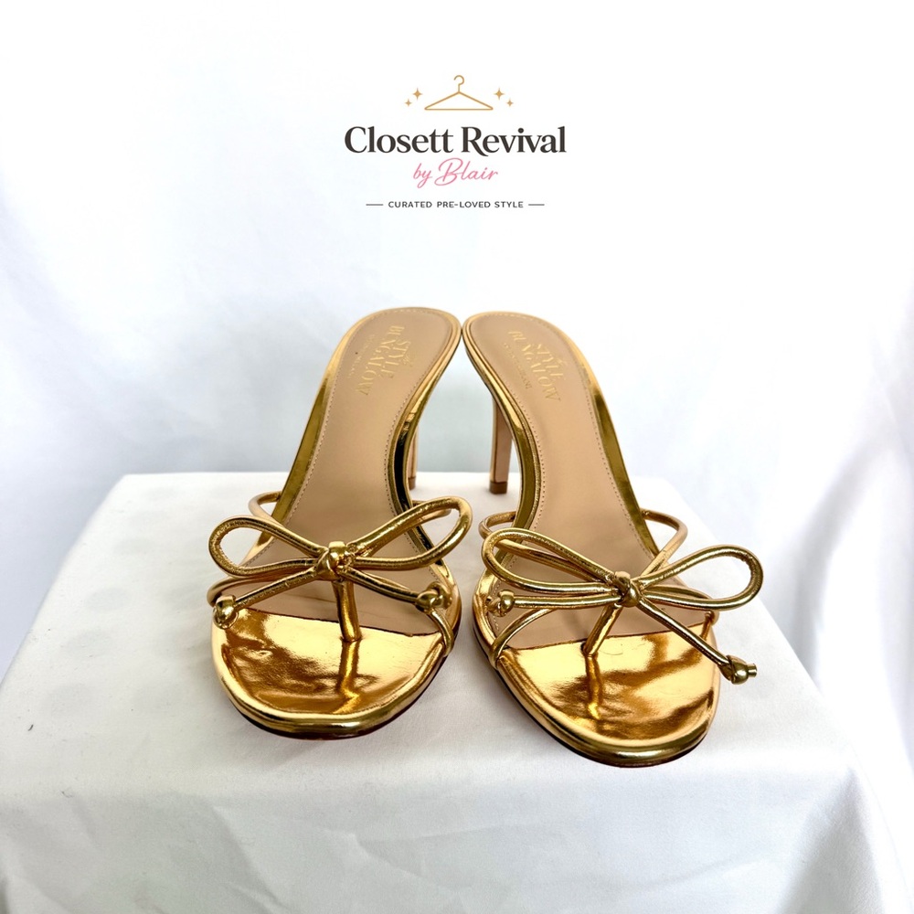 ANTONIO MELANI x The Style Bungalow Amore Gold Bow Heeled Mule Sandal w/Box
